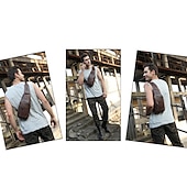 cheap Men&#039;s Bags-Men&#039;s Sling Shoulder Bag Chest Bag Cowhide Outdoor Daily Zipper Waterproof Solid Color Black Grey Black Yellow