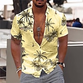 cheap Tropical Plants-Men&#039;s Coconut Tree Aloha Tropical Plants Shirt Summer Hawaiian Shirt Short Sleeve Shirt Turndown Fashion Hawaiian Designer Outdoor Street Casual Light Pink White Yellow Print S M L