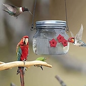 お買い得  裏庭での野鳥観察と野生生物-屋外ポータブル用のハチドリフィーダーは、すべての鳥に適用されます。ハミングバードフィーダーを屋外に吊るすボトル、漏れ防止、掃除と充填が簡単、3つの給餌ポート付き
