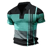 billiga Color Block Polo för män-Herr Rutig Pikétröjor med dragkedja Golftröja Kortärmad Polotröjor Skjortor med krage Vintage Ledigt Semesterkläder Högtidskläder Festivalkläder 3D-utskrift Quarter Zip Polo Ljusgrön Rubinrött Blå