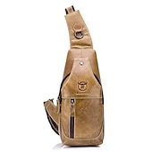 cheap Men&#039;s Bags-Men&#039;s Sling Shoulder Bag Chest Bag Cowhide Outdoor Daily Zipper Waterproof Solid Color Black Grey Black Yellow