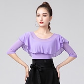 economico Top e Set-Balli latino-americani Abbigliamento sportivo Calzamaglia / Pigiama intero Con balze Con ruche Colore Puro Per donna Prestazioni Addestramento Mezza manica Alto Misto cotone