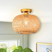 economico Supporti da incasso e semi incasso-plafoniera a led in rattan boho apparecchi di illuminazione a soffitto, plafoniera a semi incasso in rattan con paralume a gabbia intrecciata a mano, plafoniera moderna per corridoio cucina camera da