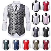 cheap Tops-Men&#039;s Vest Tie Set Paisley Floral Jacquard Necktie Pocket Square 3PCS Waistcoat Retro Vintage Rococo for Suit or Tuxedo Wedding Party Masquerade
