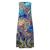 olcso Boho ruhák-Nők Maxi Ruha Kényelmi Ruha T-Shirt Ruha Tee Ruha Napszoknya Alap Kint Nyaralás Parti Szabványos Fit Virágos Rövid Ujjú Kerek Nyak Piros Kék Zöld Nyár Tavasz