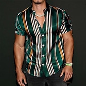 preiswerte Geometrische Muster-Herren Gestreift Geometrische Muster Hemd Kurzarm Modisch Designer Brautkleider schlicht Outdoor Täglich Sommer Kragen Bedruckt Button-Down Schwarz Rote Blau Purpur Grün