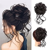 abordables Chignons-chignon désordonné morceau de cheveux chouchou ébouriffé extensions de cheveux chignon chignon bouclé ondulé queue de cheval synthétique chignon pour femmes filles