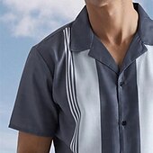 economico camicia da uomo con bottoni-Per uomo Camicia Camicia Estiva Camicia casual Camicia da Spiaggia Camicia da Bowling Camicia con Bottoni Grigio Manica Corta A righe Collo ripiegato Vacanza Quotidiano Abbigliamento Cotone Misto