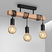 זול אורות תליון-תליון led אור עץ תעשייתי עם 3 ראשים מתכוונן נברשת תליון אור וינטג&#039; חצי תקרה סומק אור סלון e27 נורה טיפה אור מטבח פינת אוכל אור תלייה שחור