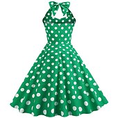 economico Outfit-Anni 1950 Retrò Vintage Rockabilly Lunghezza al ginocchio Abito da cocktail Fascia Abito Swing Senza maniche Fiocco Pois Aderente &amp; Svasato All'americana Costume Per donna Carnevale San Valentino