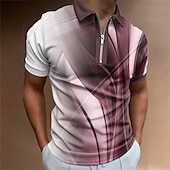 billige Geometrisk polo for menn-Herre Geometrisk Poloskjorter med glidelås Golf skjorte Kortermet Poloskjorter Skjorter med krage Business Casual Ferieklær Formell klær Festivalklær 3D-utskrift Kvart zip-polo