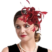 olcso Kalapok és fejdíszek-elbűvölő kentucky derby sapka fejfedők organza poliészter / poliamid fedora kalap fátyol sapka tea party lovasverseny hölgyek napi vintage stílusú vintage elegáns toll rátétekkel fejdísz