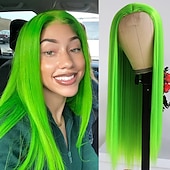 abordables Pelucas de fiesta-Pelucas verdes peluca sintética larga recta verde irlandés resistente al calor sin frente de encaje con cabello de bebé peluca sin pegamento para fiesta de San Patricio cosplay para mujeres de moda