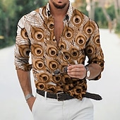 cheap Birds &amp; Animals-Men&#039;s Feather Shirt Aloha Shirt Long Sleeve Fashion Designer Casual Outdoor Vacation Daily Spring &amp; Summer Stand Collar 3D Print Button-Down Black White Black / Green Yellow Army Green