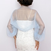 voordelige bruiloft gast wraps-Mesh Bolero Lange Puff Rimpelingen Mouw Doorzichtige Cover Up Shrug Tulle Bolero Bruids Organza Bruiloft Gast Mode Dames Wrap Zonbescherming All-Match Lente  Zomer jurk om indruk te maken