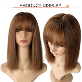 cheap Bangs-14 Hair Topper with Bangs Top Hairpieces Clip in Hair Extensions Straight Wiglet for Women with Thinning Hair