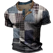 billiga Geometrisk-Herr Grafisk Färgblock Rutig Waffle Henley Shirt T-shirts Kortärmad 3D-tryck Mode Designer Grundläggande Utomhus Ledigt Dagligen Sommar Blå Henley Henley T-shirt