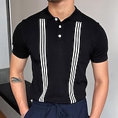 cheap Men&#039;s Classic Polo-Men&#039;s Knit Polo Sweater Polo Shirt Outdoor Street Turndown Button Short Sleeve Fashion Classic Striped Button Front Summer Spring Fall Regular Fit Black White Light Green Green Apricot Gray Knit Polo