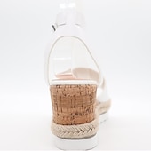 cheap Casual Sandals-Women&#039;s White Cork Wedge Sandals with Ankle Strap – Casual Summer Platform Shoes for Everyday Wea