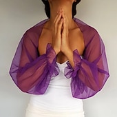 voordelige bruiloft gast wraps-Mesh Bolero Lange Puff Rimpelingen Mouw Doorzichtige Cover Up Shrug Tulle Bolero Bruids Organza Bruiloft Gast Mode Dames Wrap Zonbescherming All-Match Lente  Zomer jurk om indruk te maken