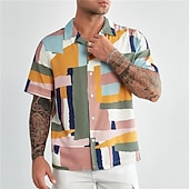 Men's Plus Size Summer Hawaiian Shirt Big and Tall Color Block Turndown Print Short Sleeve Spring & Summer Tropical Fashion Hawaiian Outdoor Street Tops4