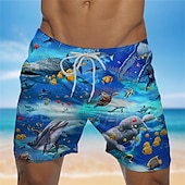 cheap Ocean Print-Men&#039;s Shark Graphic Prints Swim Shorts Board Shorts Swimming Trunks Mid Waist Hawaiian Boho Casual Daily Holiday Drawstring with Mesh lining Elastic Waist Designer Clothing Apparel
