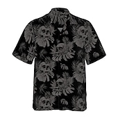 voordelige Tropische planten-Voor heren Doodskoppen Bladeren Tropische planten Overhemd Hawaiiaans overhemd Aloha-shirt Korte mouw Overhemd Strijkijzer Tropisch Modieus Hawaii Casual Hawaii Feestdagen Zwart Paars Bruin S M L