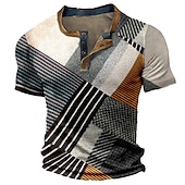 billiga Geometrisk-Herr Grafisk Färgblock Waffle Henley Shirt T-shirts Vintage skjorta Kortärmad 3D-tryck Mode Designer Bekväm Utomhus Ledigt Dagligen Sommar Svart Blå Himmelsblå Brun Grå Henley Henley T-shirt