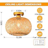 economico Supporti da incasso e semi incasso-plafoniera a led in rattan boho apparecchi di illuminazione a soffitto, plafoniera a semi incasso in rattan con paralume a gabbia intrecciata a mano, plafoniera moderna per corridoio cucina camera da
