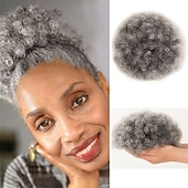 olcso Frufruk-ombre szürke afro puff húzózsinór lófarok természetes pergő göndör lófarok hajhosszabbítás fekete nőknek afro-amerikai rövid kócos lófarok zsinór