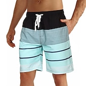 お買い得  男性用水泳パンツ-男性用 ボードショーツ スイムショーツ スイムトランク サマーショーツ ビーチショーツ ドローストリング メッシュ裏地付き 弾性ウエスト グラフィック 縞 高通気性 速乾性 ショート カジュアル 日常 祝日 ハワイアン ボヘミアン ルビーレッド ブルー マイクロエラスティック