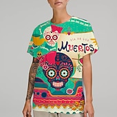 preiswerte T-Shirts-Zuckerschädel Mexikaner T-Shirt-Ärmel Bedruckt Grafik Für Paar Herren Damen Erwachsene Maskerade 3D-Druck Casual