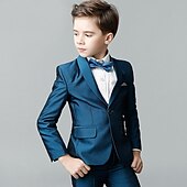 cheap Sets-4 Pieces Ring Bearer Suit Boys Kids Suit &amp; Blazer Shirt &amp; Pants Outdoor Casual Fashion Basic Solid Color Blue Cotton