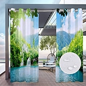 billiga Vattentäta gardiner-2 paneler utomhus gardin integritet vattentät, glidande uteplats gardin draperier, pergola gardiner grommet 3d landskap för lusthus, balkong, veranda, fest, hotell