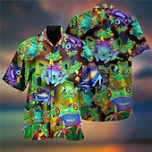 billiga Fåglar &amp; Djur-Herr Tropisk Groda Skjorta Hawaii skjorta Aloha skjorta Kort ärm Skjorta Nedvikt Tropisk Mode Hawaiisk Utomhus Gata Hawaiisk Grön S M L