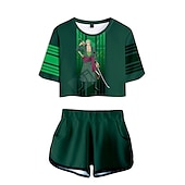 cheap Cartoon &amp; Movie Character Graphic-One Piece Monkey D. Luffy Roronoa Zoro Outfits Shorts Crop Top Anime 3D Graphic For Women&#039;s Adults&#039; 3D Print