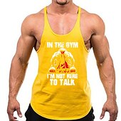 お買い得  メンズおもしろTシャツ-ジムワークアウト用メンズタンクトップ - &#039;ジムでは話をするためにここにいない&#039; グラフィックレーサーバック