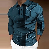economico Polo geometrica da uomo-Per uomo Geometrico Polo Maglia da golf Manica Lunga Magliette polo Camicie con Colletto Casual Abbigliamento da vacanza Abbigliamento Formale Abbigliamento da festa Bottoni Stampa 3D Giallo Verde