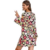 cheap Dresses-Retro Vintage 1970s Disco Dress Flare Cuff Sleeve Hippie Printing Women&#039;s Masquerade Party &amp; Evening Pride Parade Pride Month Adults&#039; Dress