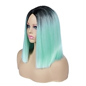 economico Parrucche da festa-parrucca verde menta parrucca corta liscia bob parrucche ombré parrucche per donne e ragazze resistenti al calore parrucca sintetica colorata per feste cosplay 14 pollici parrucca di carnevale