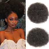 olcso Frufruk-ombre szürke afro puff húzózsinór lófarok természetes pergő göndör lófarok hajhosszabbítás fekete nőknek afro-amerikai rövid kócos lófarok zsinór