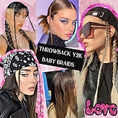cheap Ponytails-Braid Hair Extensions 4 PCS Baby Braids Front Side Bang Curtain Bang Clip in Hair Extensions Long Braided Hair Piece Natural Soft Synthetic Hair for Women Daily Wear 20 Inch Cool Light Blonde