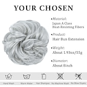 cheap Chignons-Messy Bun Large Scrunchies Wavy Curly Synthetic Silver Grey Ponytail Hair Extensions Thick Updo Hair Pieces for Women Girls Kids