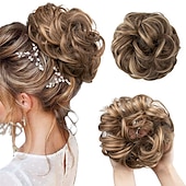 cheap Chignons-Messy Bun Large Scrunchies Wavy Curly Synthetic Silver Grey Ponytail Hair Extensions Thick Updo Hair Pieces for Women Girls Kids