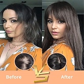 cheap Bangs-14 Hair Topper with Bangs Top Hairpieces Clip in Hair Extensions Straight Wiglet for Women with Thinning Hair