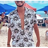 preiswerte Essen &amp; Getränke-Herren Tropisch Hemd Hawaiihemd Sommerhemd Aloha-Shirt Kurze Ärmel Hemd Umlegekragen Tropisch Modisch Hawaiianisch Outdoor Strasse Hawaiianisch Gelb Rosa Braun S M L