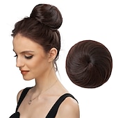 voordelige Chignons-zwarte knot haarstukken voor vrouwen meisjes dame trekkoord nep ballet bun extensions synthetische opgestoken donut chignon uit één stuk