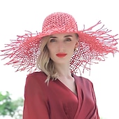 voordelige Feesthoeden-hoeden hoofddeksels strohoed van natuurlijke vezels casual klassiek klassiek retro met hoofddeksel in zuivere kleur