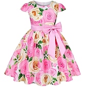 levne Párty šaty-Děti Dívčí Šaty Šaty na párty Květiny Krátký rukáv Výkon Křtinové šaty Kravatový uzel Princeznovské Polyester Midi Šaty na párty Léto Jaro 3-10 let Bordó Více barev Barva modrá