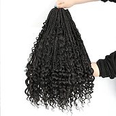 cheap Crochet Hair-Crochet Box Braids Curly Ends 144 Strands 22 Inch Bohomian Crochet Braids Box Braids 3X Goddess Box Braids Crochet Hair Synthetic Crochet Braids Hair Extensions